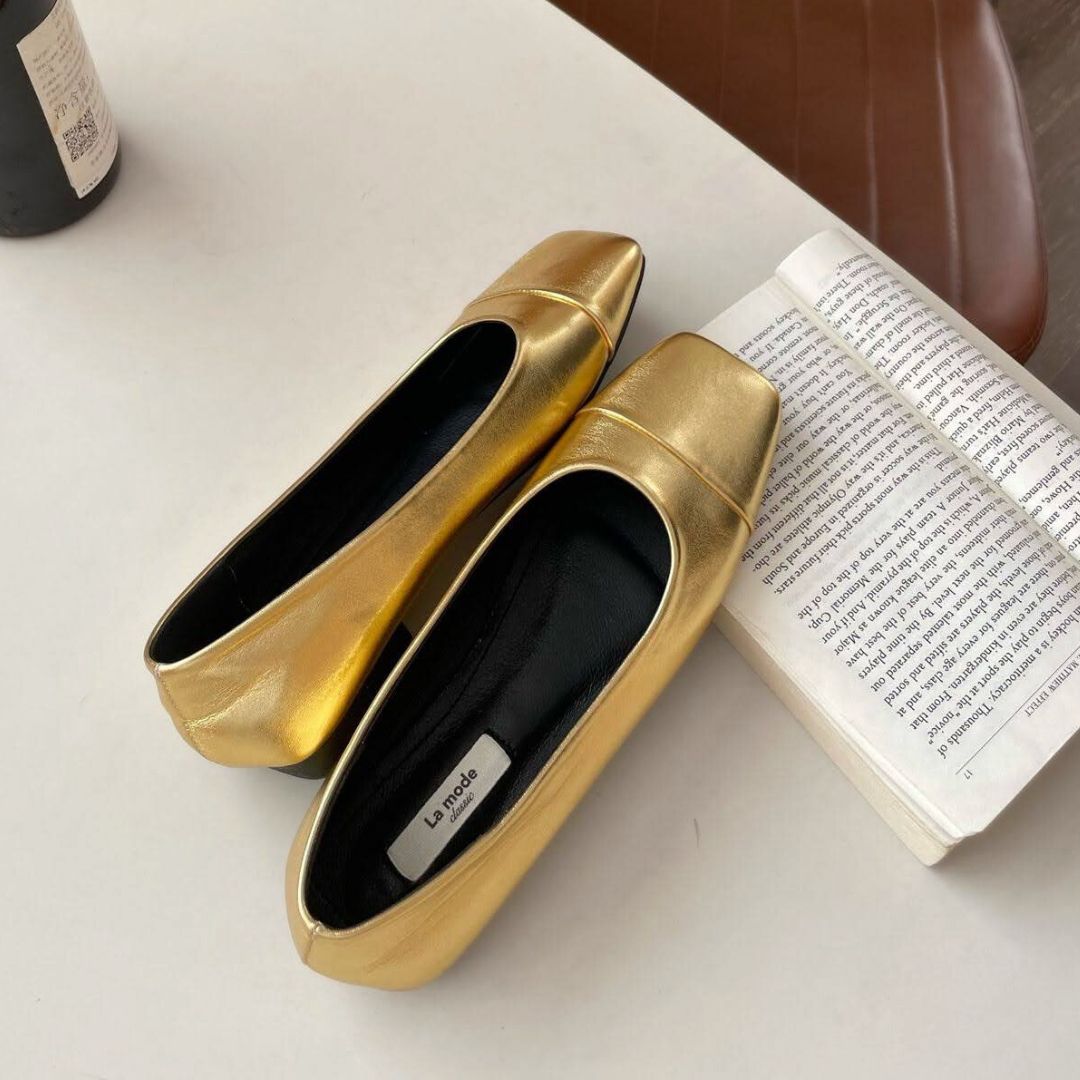 スクエアトゥメタリックフラットパンプス 【3020-33】