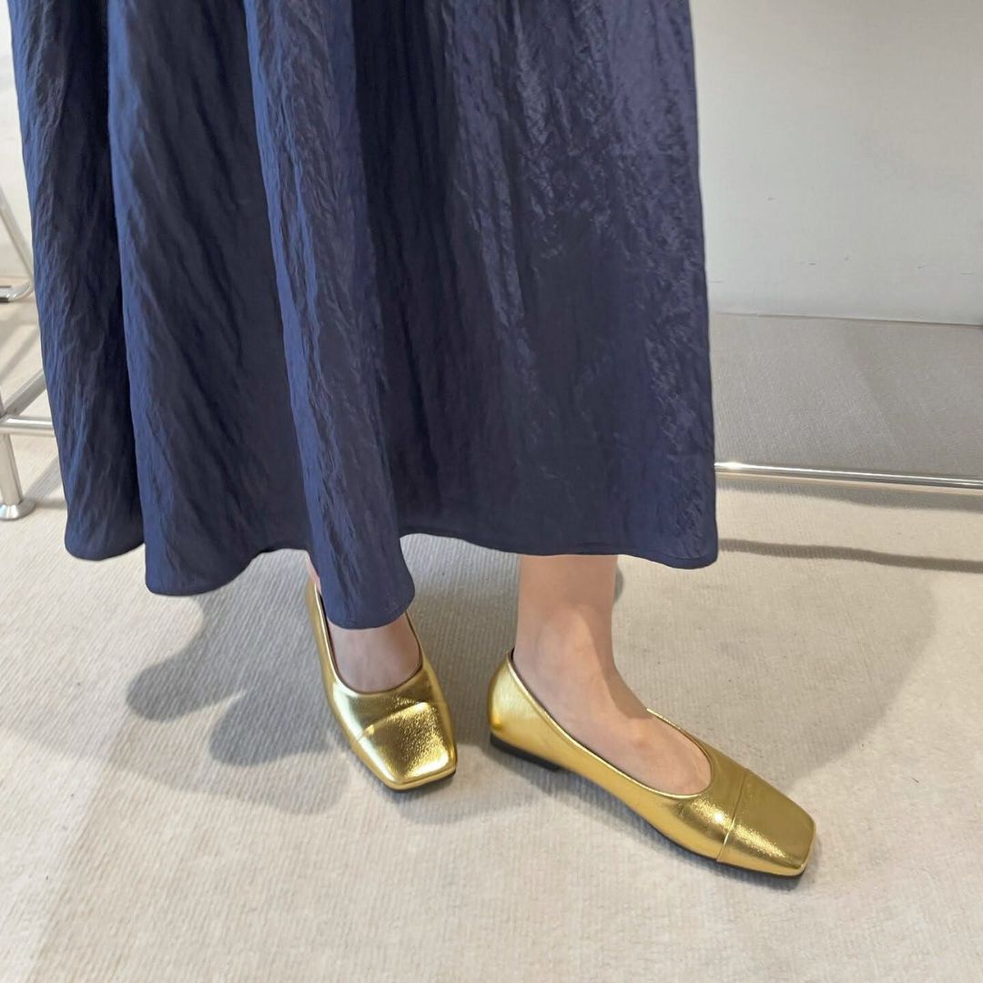 スクエアトゥメタリックフラットパンプス 【3020-33】