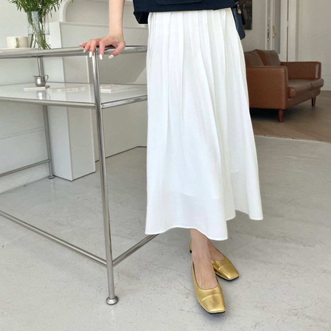 スクエアトゥメタリックフラットパンプス 【3020-33】