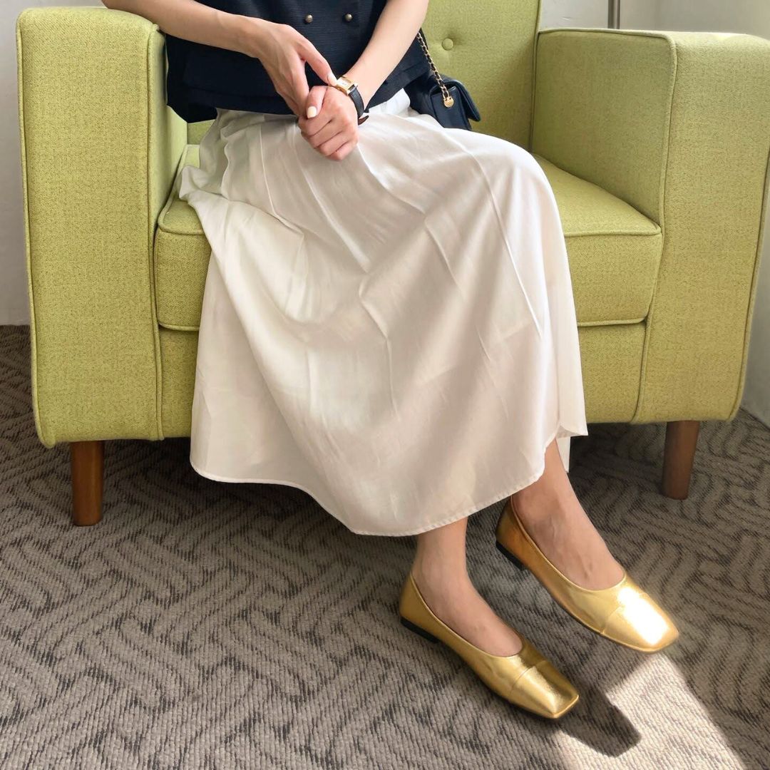 スクエアトゥメタリックフラットパンプス 【3020-33】