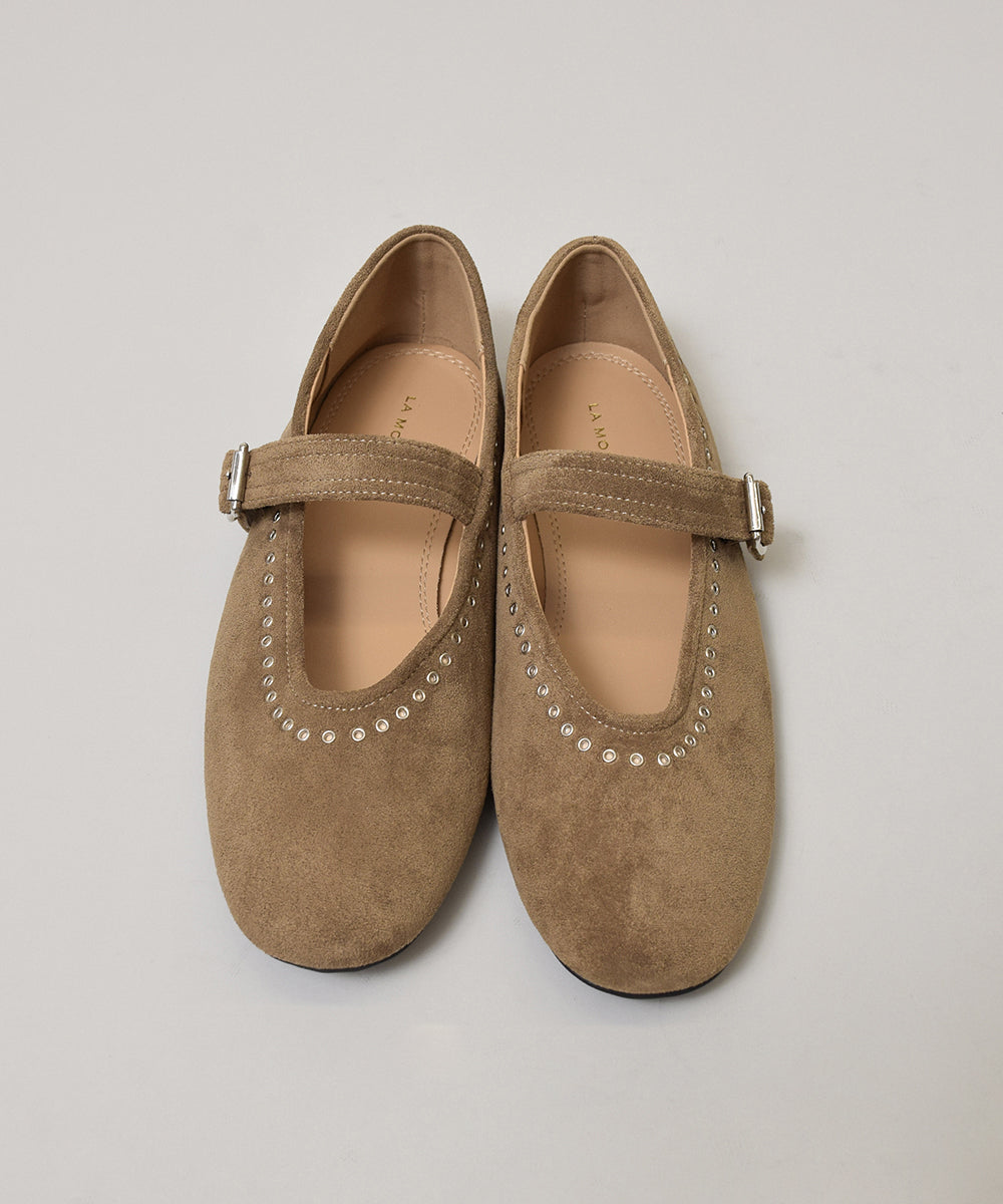 ハトメスエードストラップパンプス【580-11】