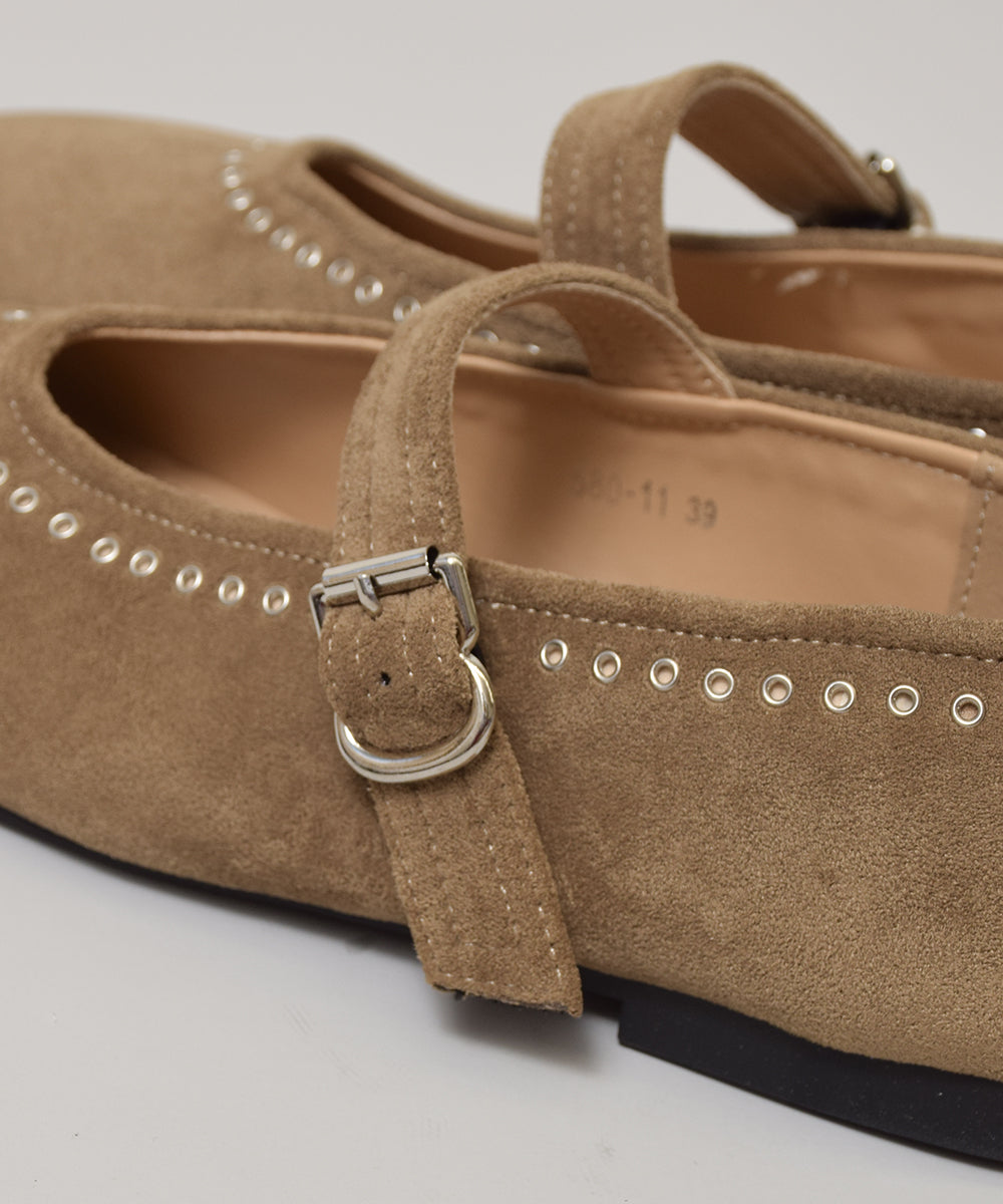 ハトメスエードストラップパンプス【580-11】