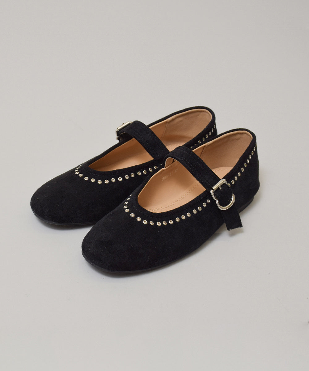 ハトメスエードストラップパンプス【580-11】