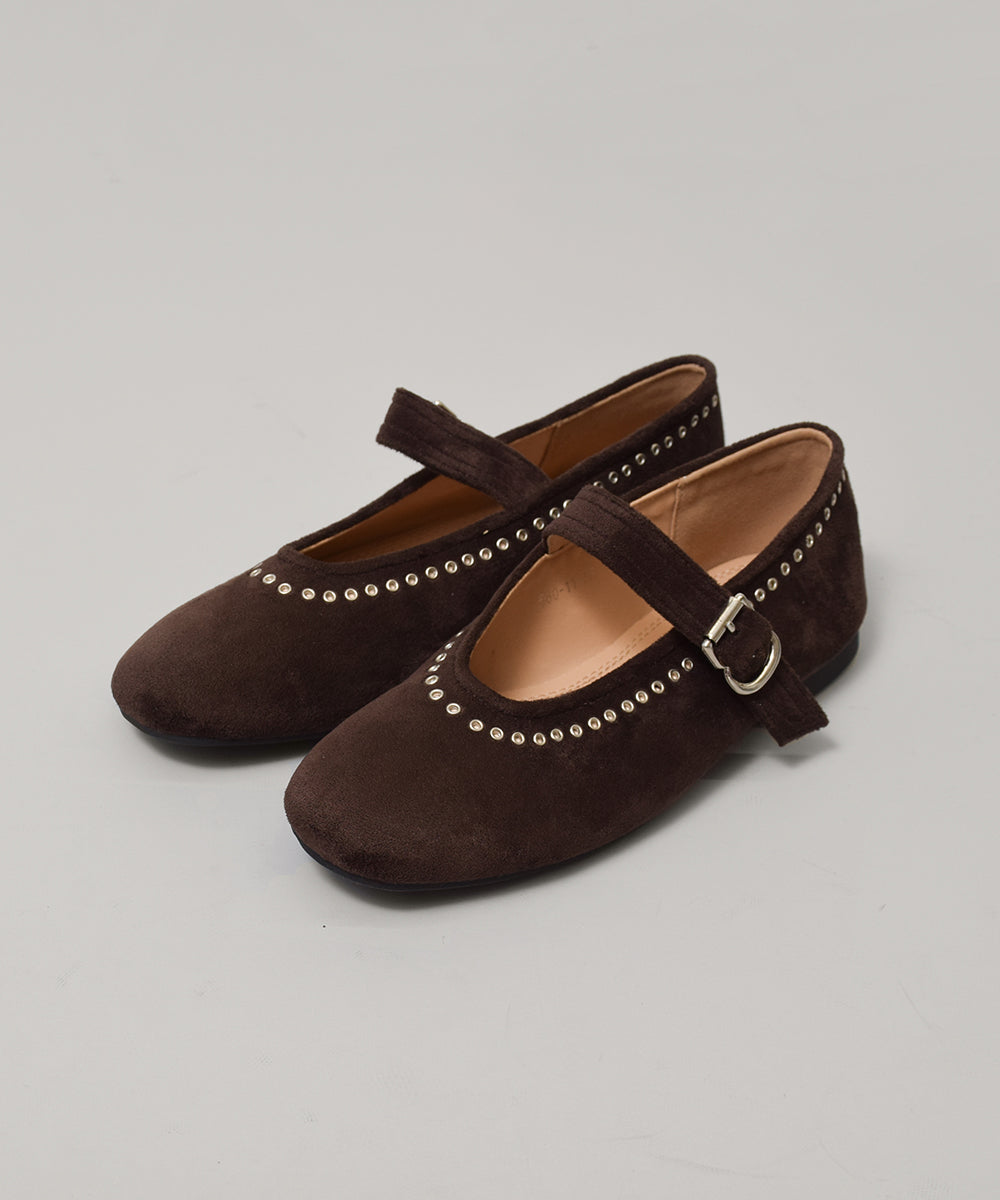 ハトメスエードストラップパンプス【580-11】