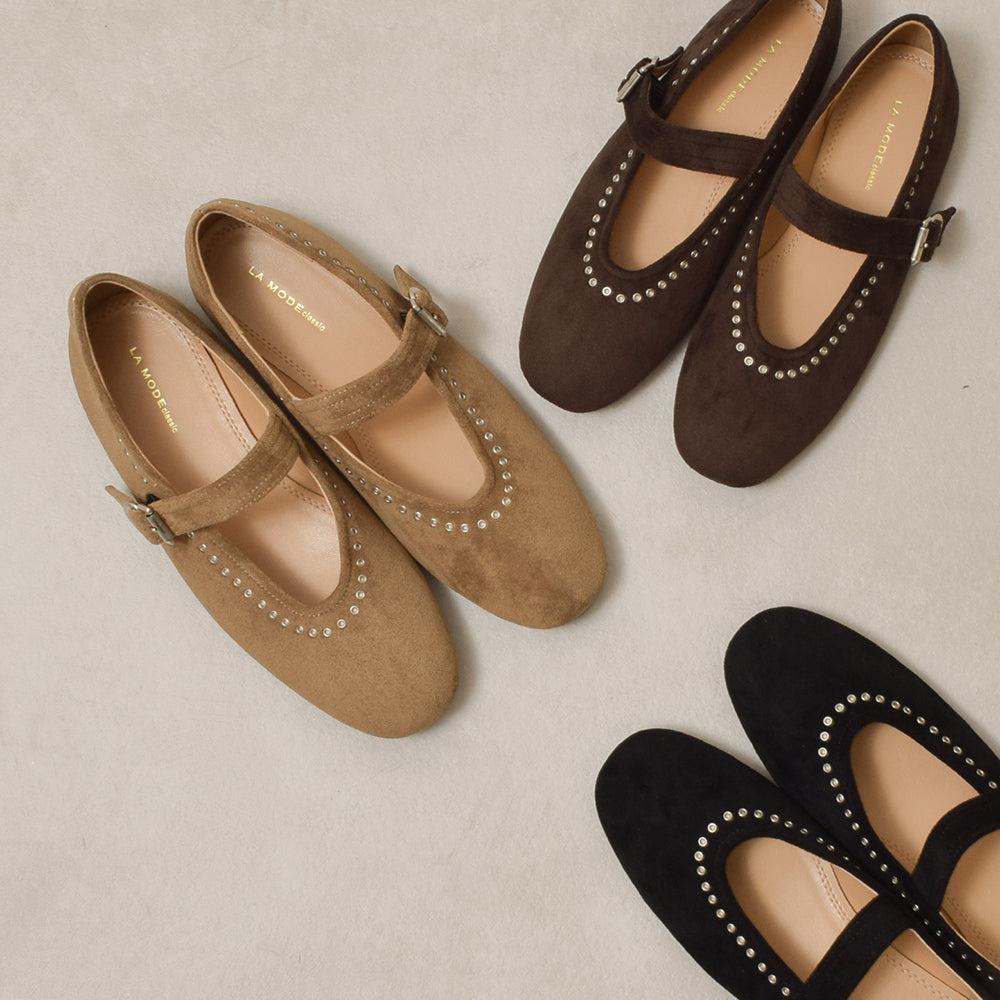 ハトメスエードストラップパンプス【580-11】