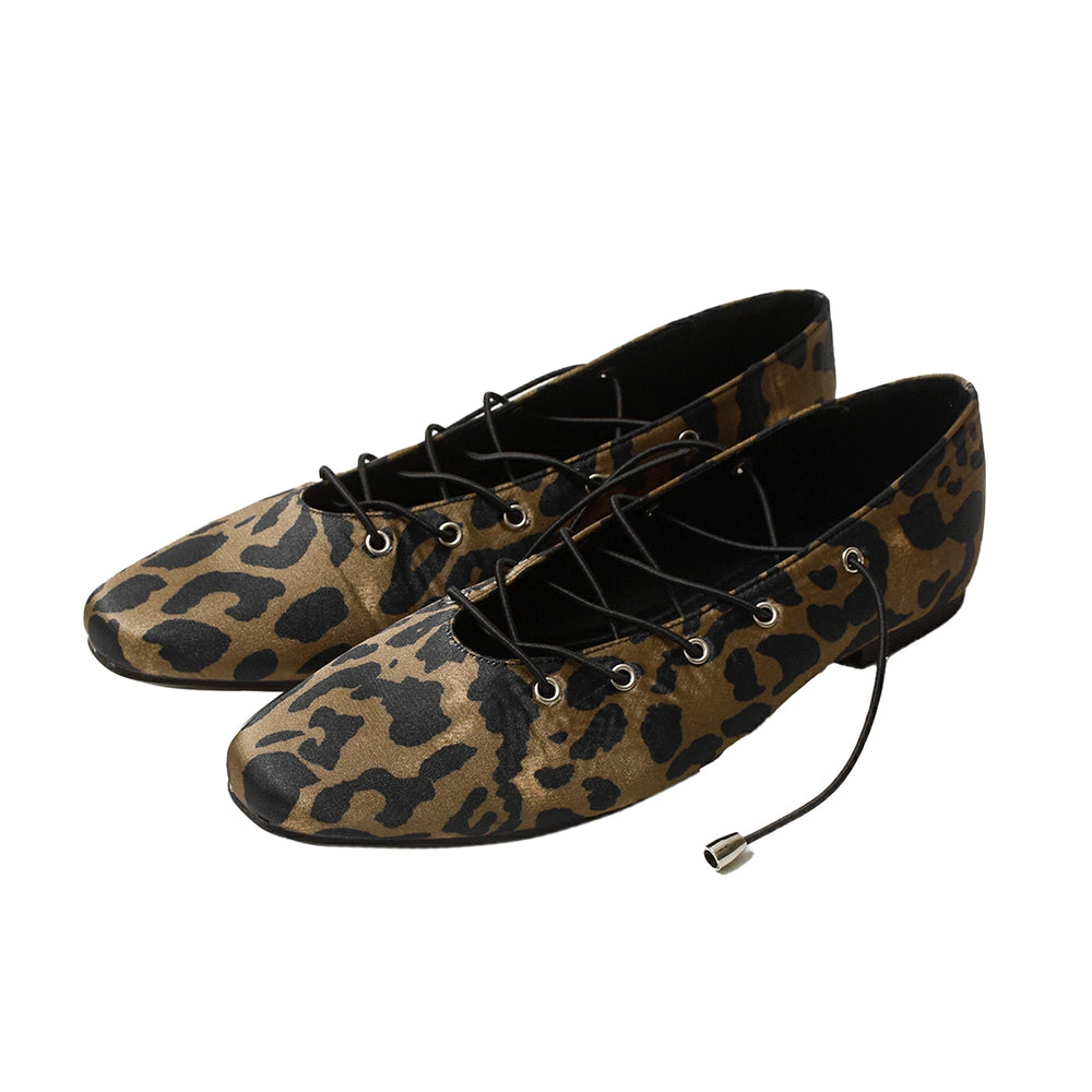 レオパードレースアップパンプス【1-606-29-c】