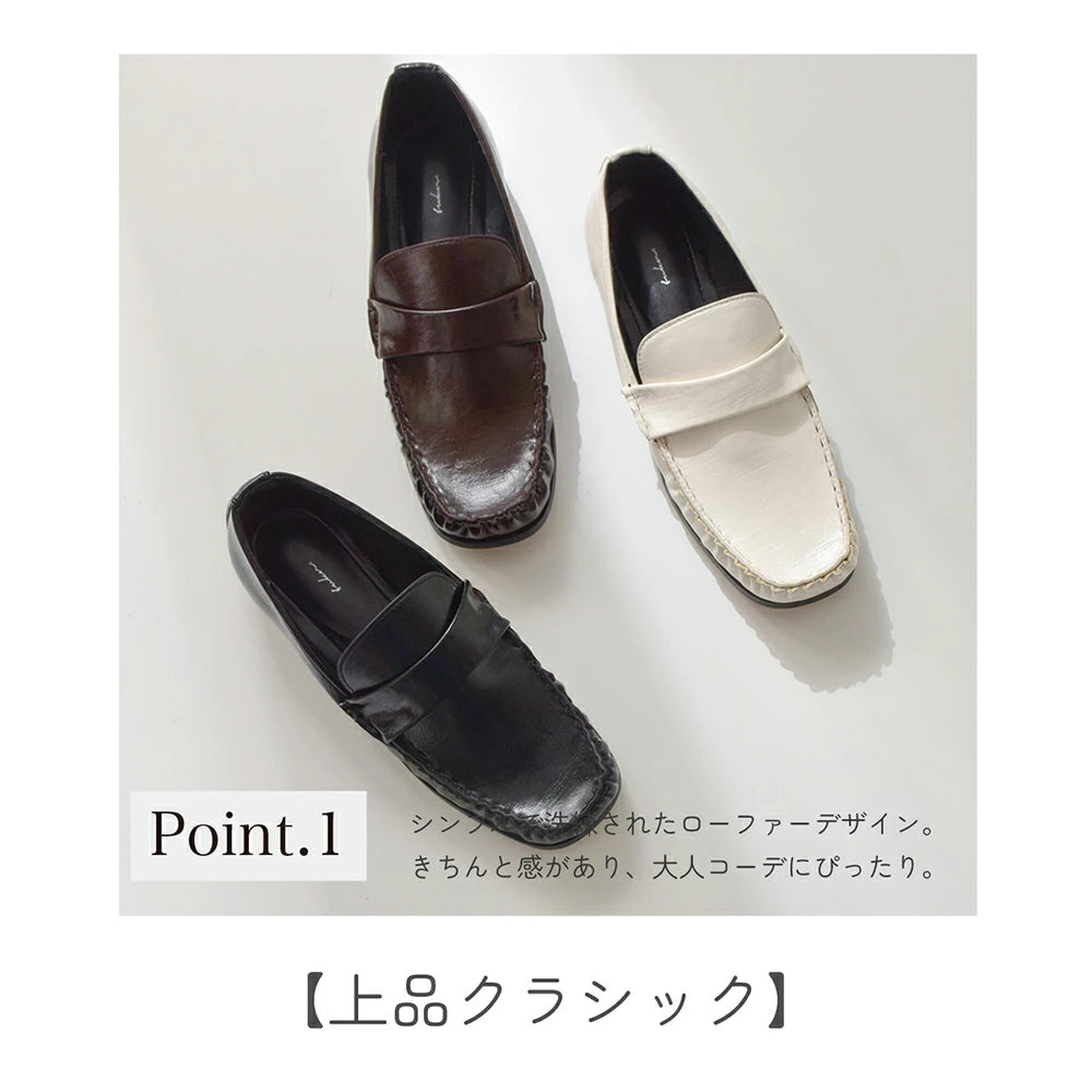 スクエアトゥヒールローファー【m-26a11】
