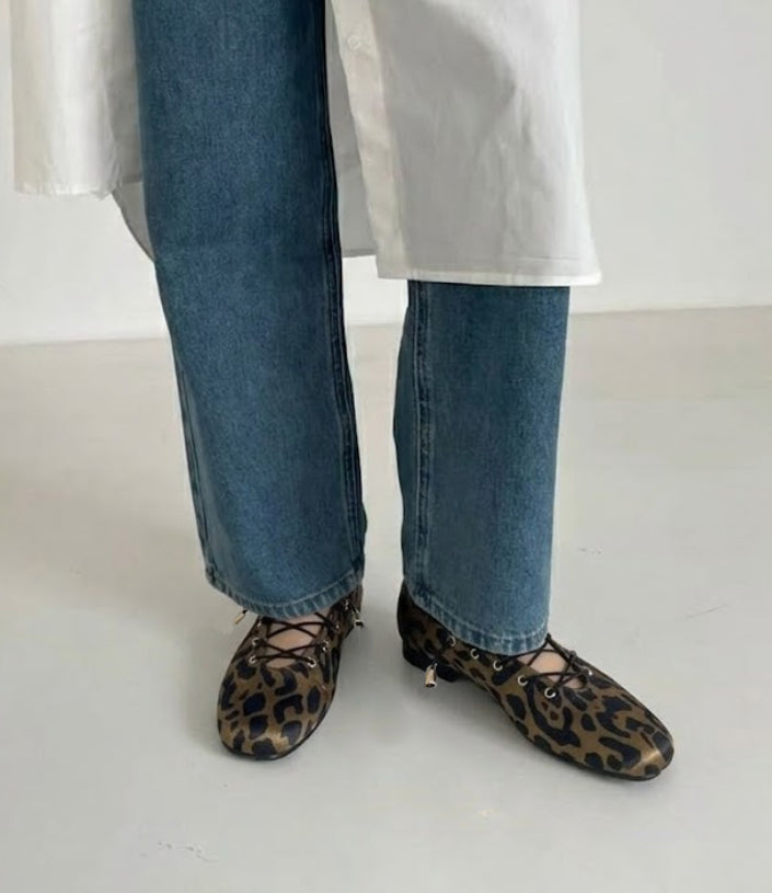 レオパードレースアップパンプス【1-606-29-c】