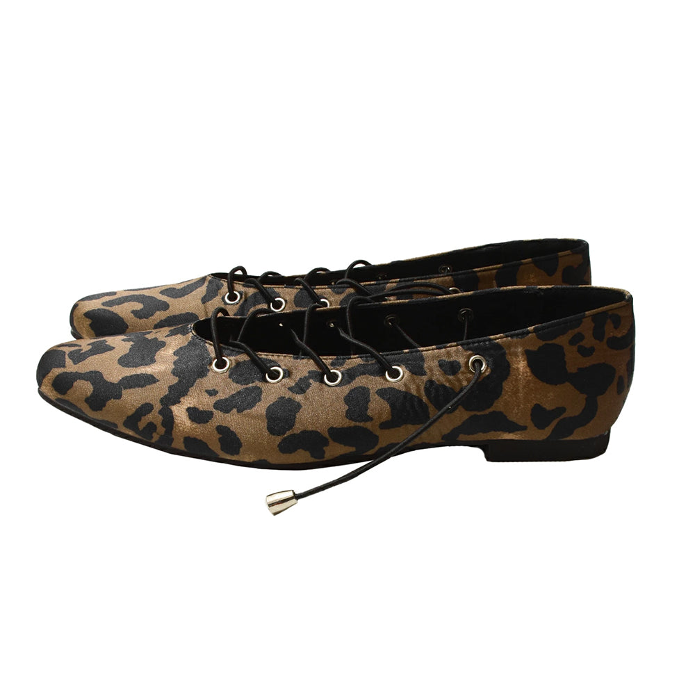 レオパードレースアップパンプス【1-606-29-c】