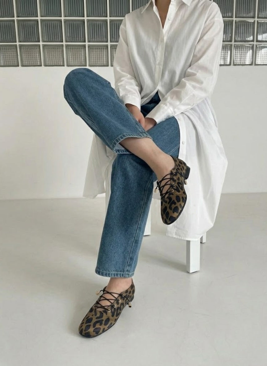 レオパードレースアップパンプス【1-606-29-c】