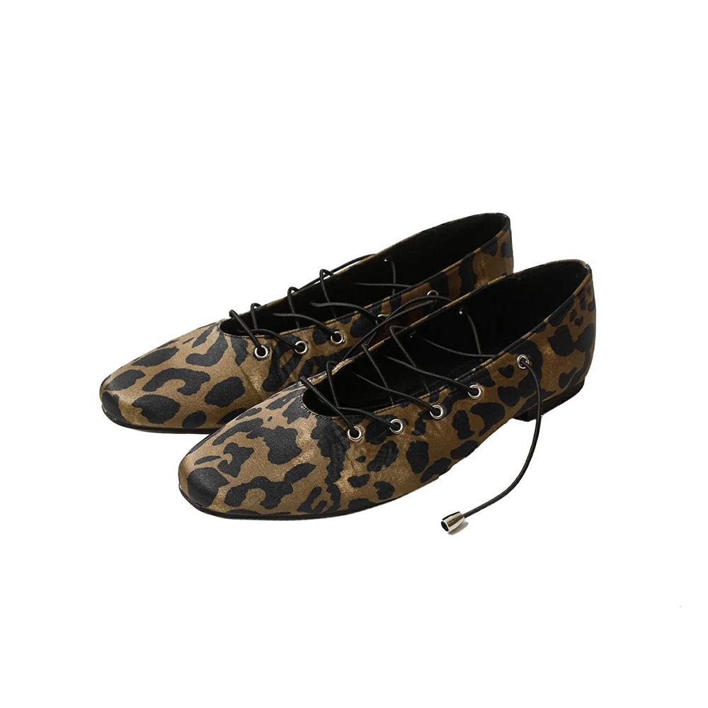 レオパードレースアップパンプス【1-606-29-c】