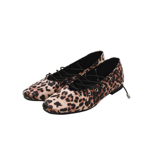 レオパードレースアップパンプス【1-606-29-c】